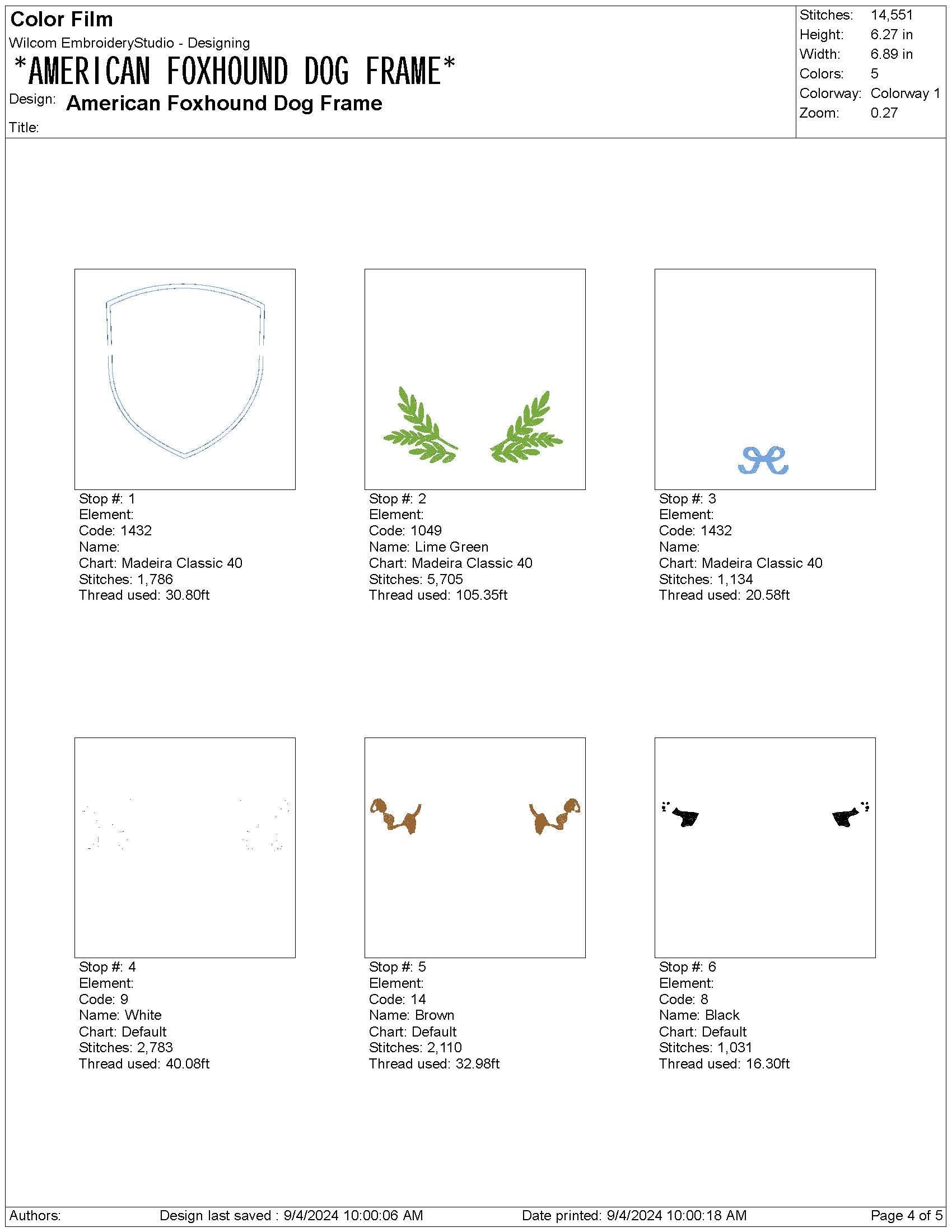 American Foxhound Dog Frame Embroidery Design (Digital Download)