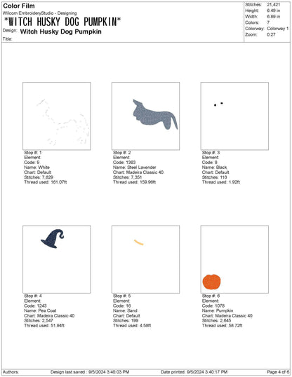 Witch Husky Dog Pumpkin Embroidery Design: Halloween Pet Lover (DST, PES) (Digital Download)