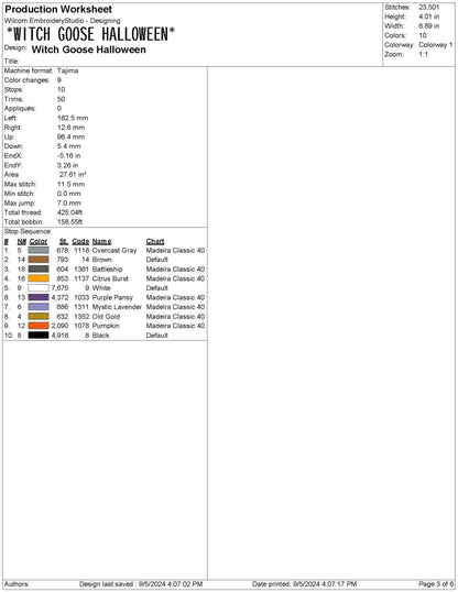 Halloween Geese Embroidery Design: Witch Goose Trick-or-Treating (Digital Download)