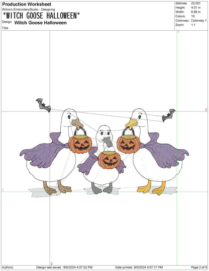 Cute Halloween Geese Machine Embroidery File, Goose Trick or Treating Gift For Her