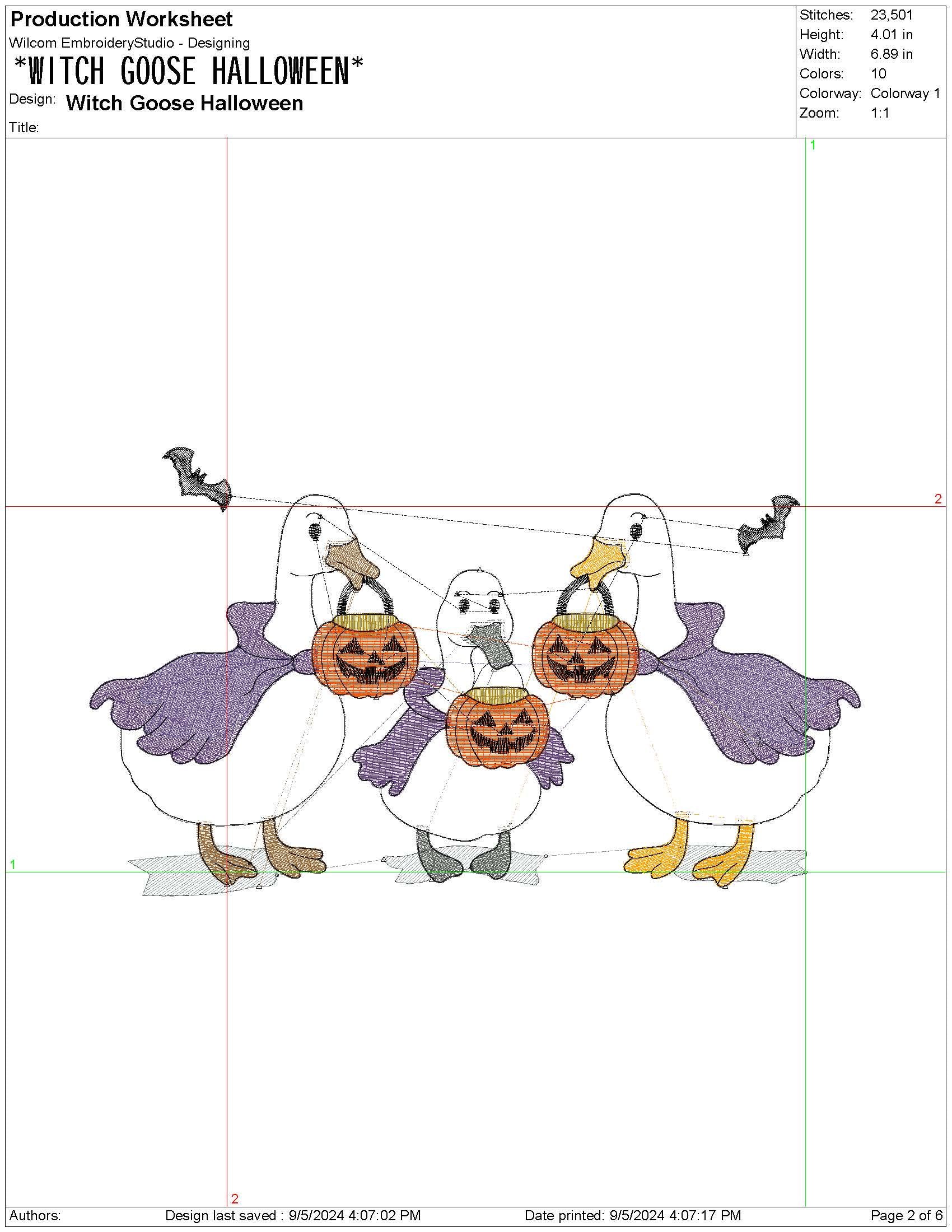 Halloween Geese Embroidery Design: Witch Goose Trick-or-Treating (Digital Download)