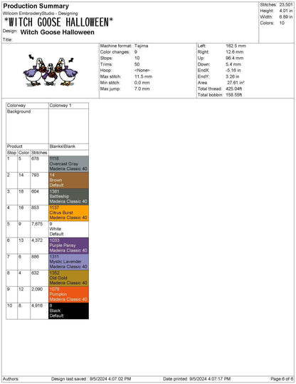 Halloween Geese Embroidery Design: Witch Goose Trick-or-Treating (Digital Download)