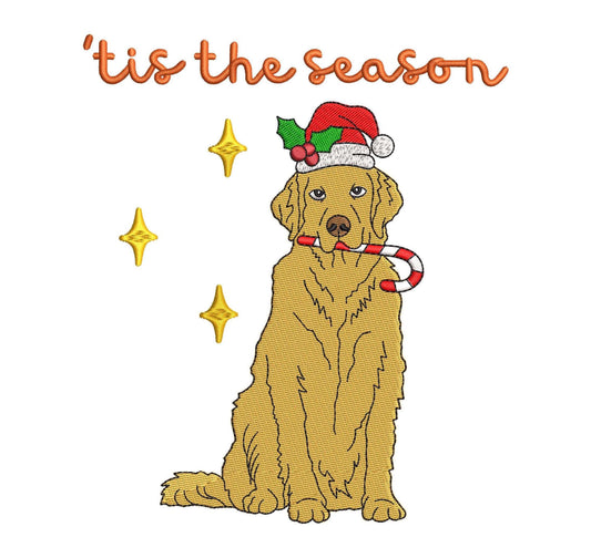 Christmas Golden Retriever Embroidery Design: Festive Holiday Dog Machine File Cute Seasonal Decoration