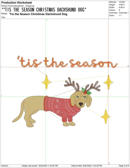 Tis the Season Cute Christmas Embroidery File, Dachshund Fall pes dgt dst exp jef xxx Machine Embroidery File Cute Fall Gift For Her