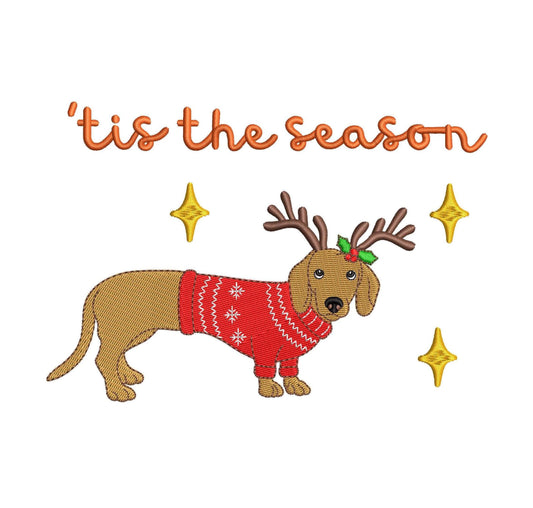 Christmas Dachshund Embroidery Design Holiday Dog Digital File PES DST Festive Cute Weiner Sausage Puppy Machine Stitching Pattern