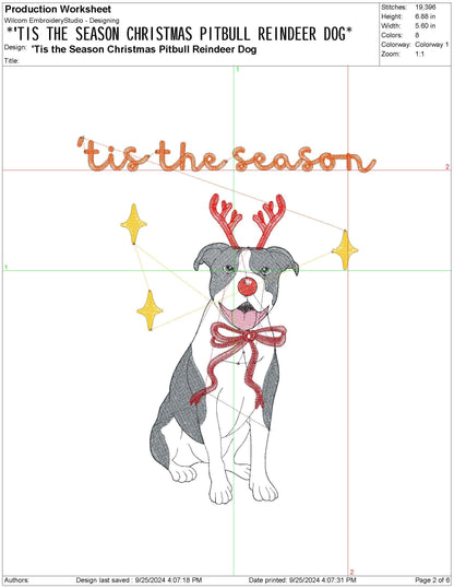 Cute Dog Christmas , Pitbull Dog Machine Embroidery File, dgt dst exp inf jef PES File, Tis The Season Dog Mama Gift