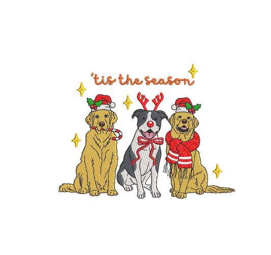 Cute Dog Golden Retriever Pitbull , Christmas Embroidery File pes dgt dst exp jef Machine Embroidery File | 4 sizes