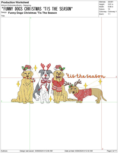 Tis the Season Cute Christmas , Golden Retriever Pitbull pes dgt dst exp jef xxx Embroidery Machine File Girly Gift