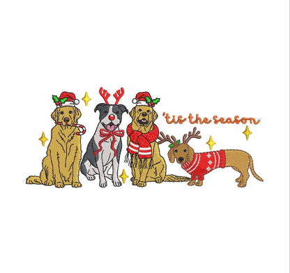 Tis the Season Cute Christmas , Golden Retriever Pitbull pes dgt dst exp jef xxx Embroidery Machine File Girly Gift