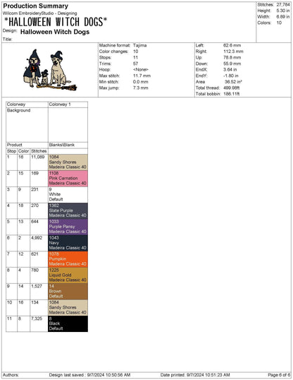 Halloween Witch Dogs Embroidery Design: Machine Embroidery File (PES, DST, EXP and More)