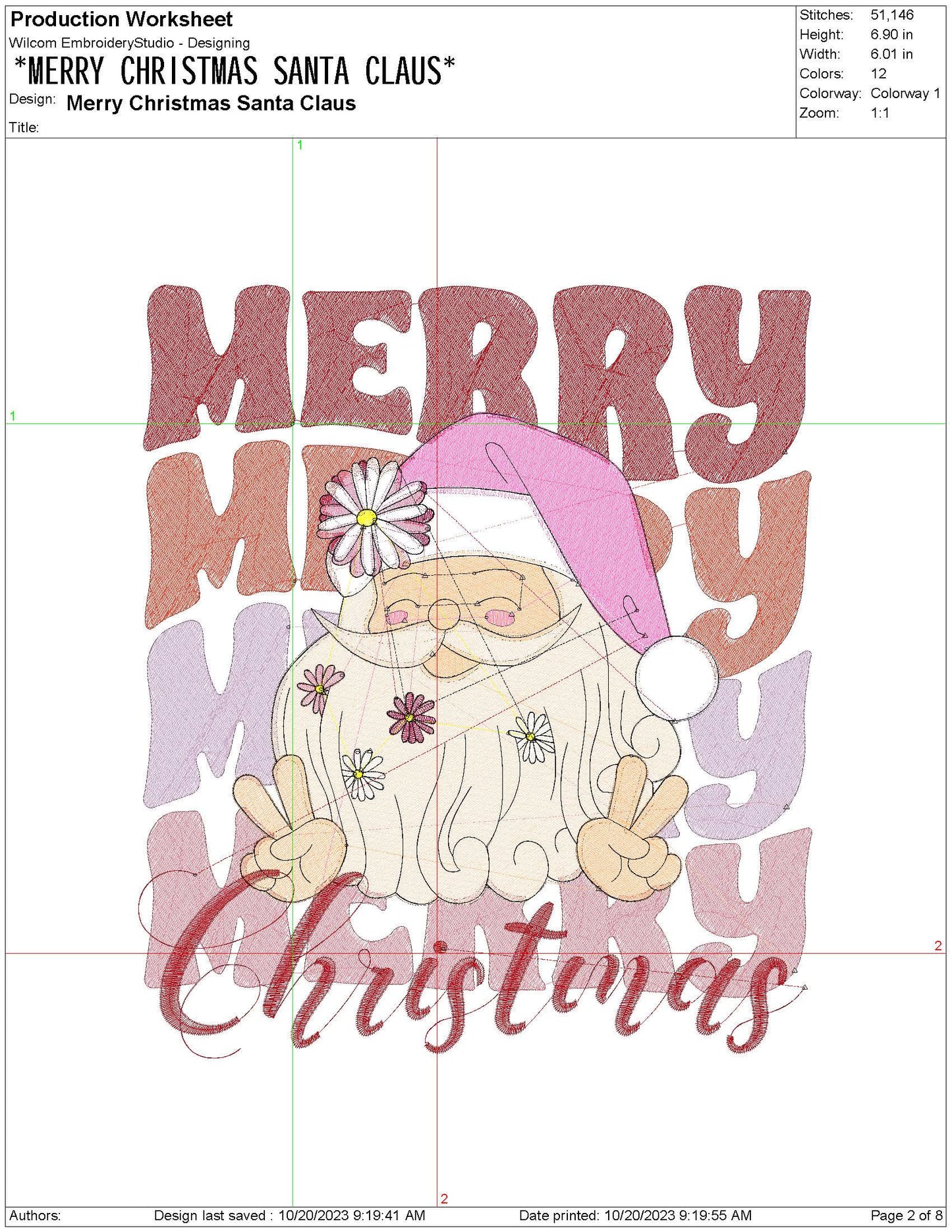 Christmas Hippie Santa Embroidery pes dgt dst exp hus inf jef xxx Machine Embroidery File, Merry Christmas Design