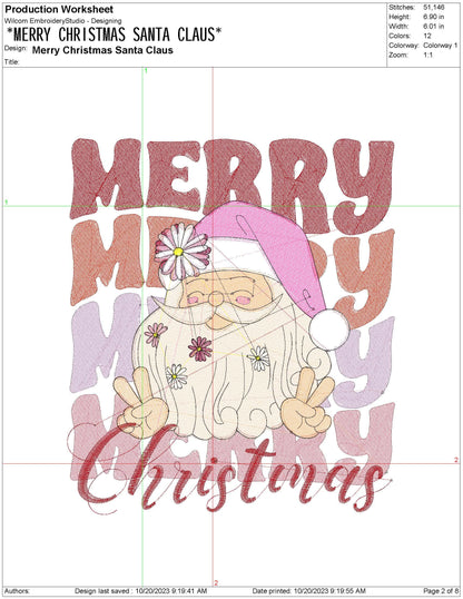 Christmas Hippie Santa Embroidery pes dgt dst exp hus inf jef xxx Machine Embroidery File, Merry Christmas Design