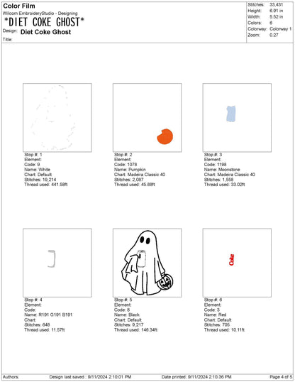 Diet Cola Ghost Embroidery Design: Halloween Machine Embroidery File (PES, DST, JEF more) Ghost Trick or Treating Embroidery File