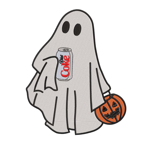 Diet Cola Ghost Embroidery Design: Halloween Machine Embroidery File (PES, DST, JEF more) Ghost Trick or Treating Embroidery File