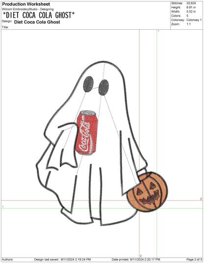 Halloween Fall Ghost Drinking Cola pes dgt dst exp hus jef Machine Embroidery File, Autumn Gift for Her | 4 Size