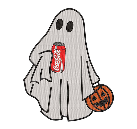 Halloween Ghost Drinking Cola Embroidery Design (Digital Download)