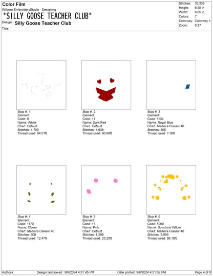 Silly Goose Teacher Club Embroidery Design: Machine Embroidery File (PES, Digital Download)