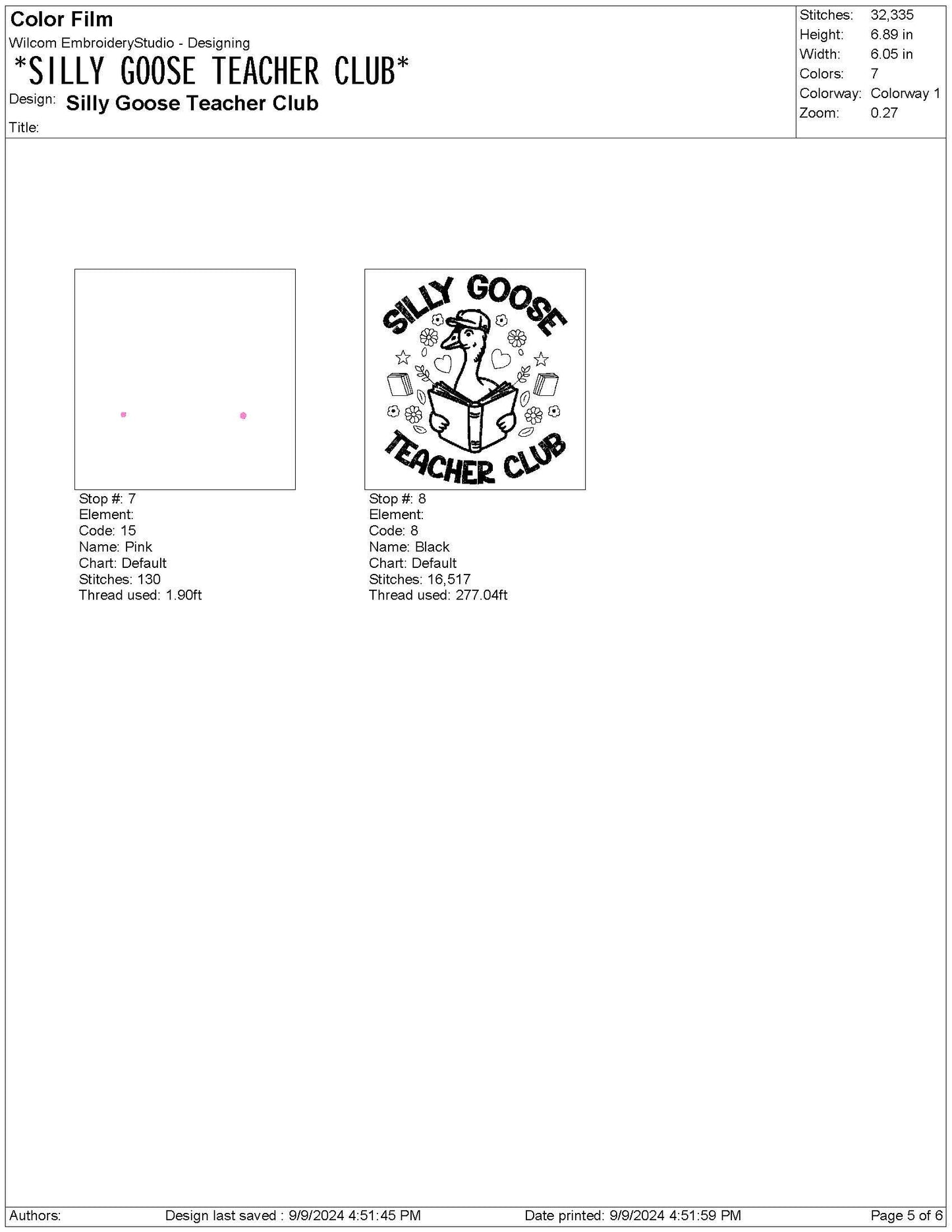 Silly Goose Teacher Club Embroidery Design: Machine Embroidery File (PES, Digital Download)