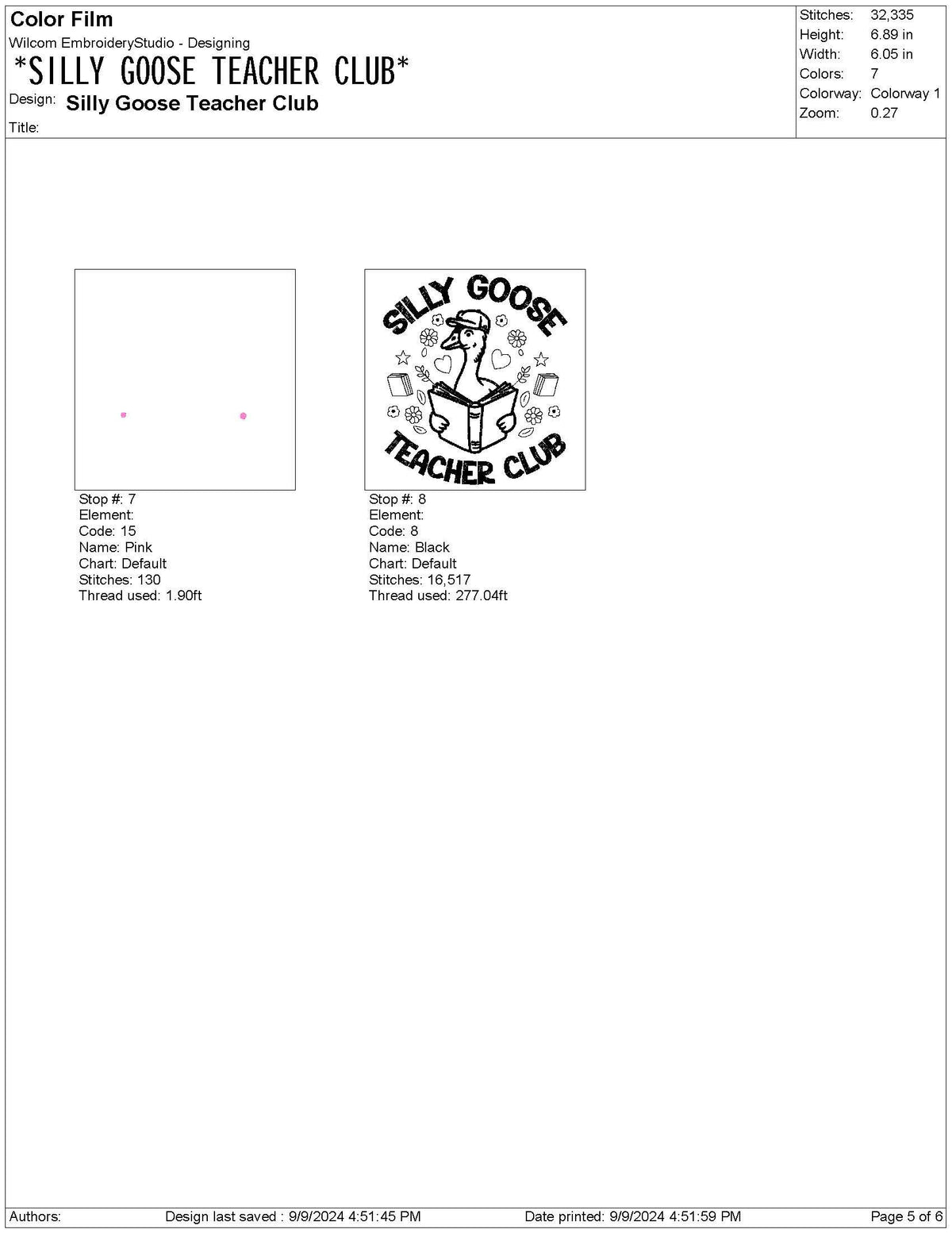Silly Goose Teacher Club Embroidery Design: Machine Embroidery File (PES, Digital Download)