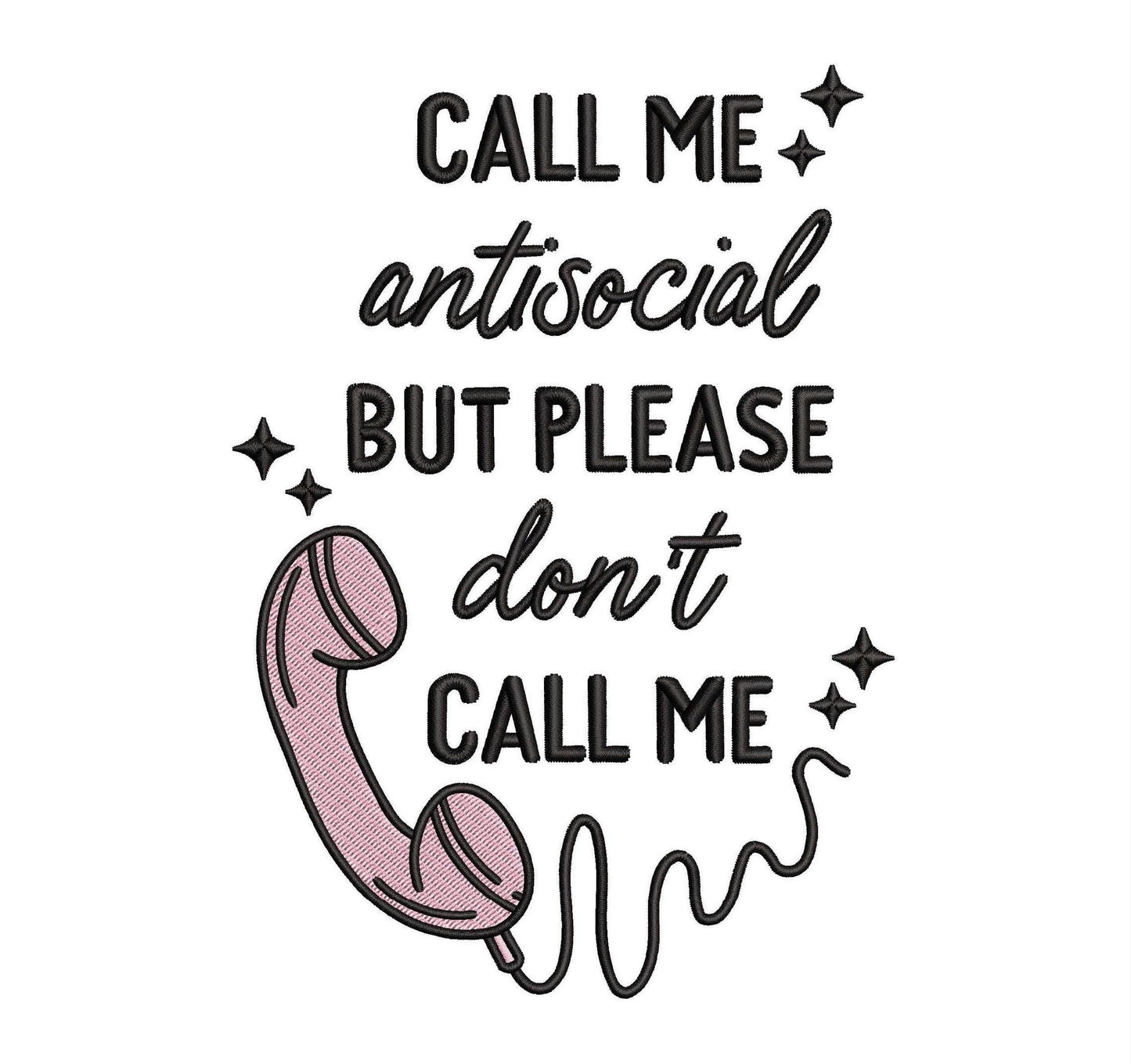 Funny Embroidery Designs: Ironic Script Machine Embroidery File Antisocial Embroidery Design