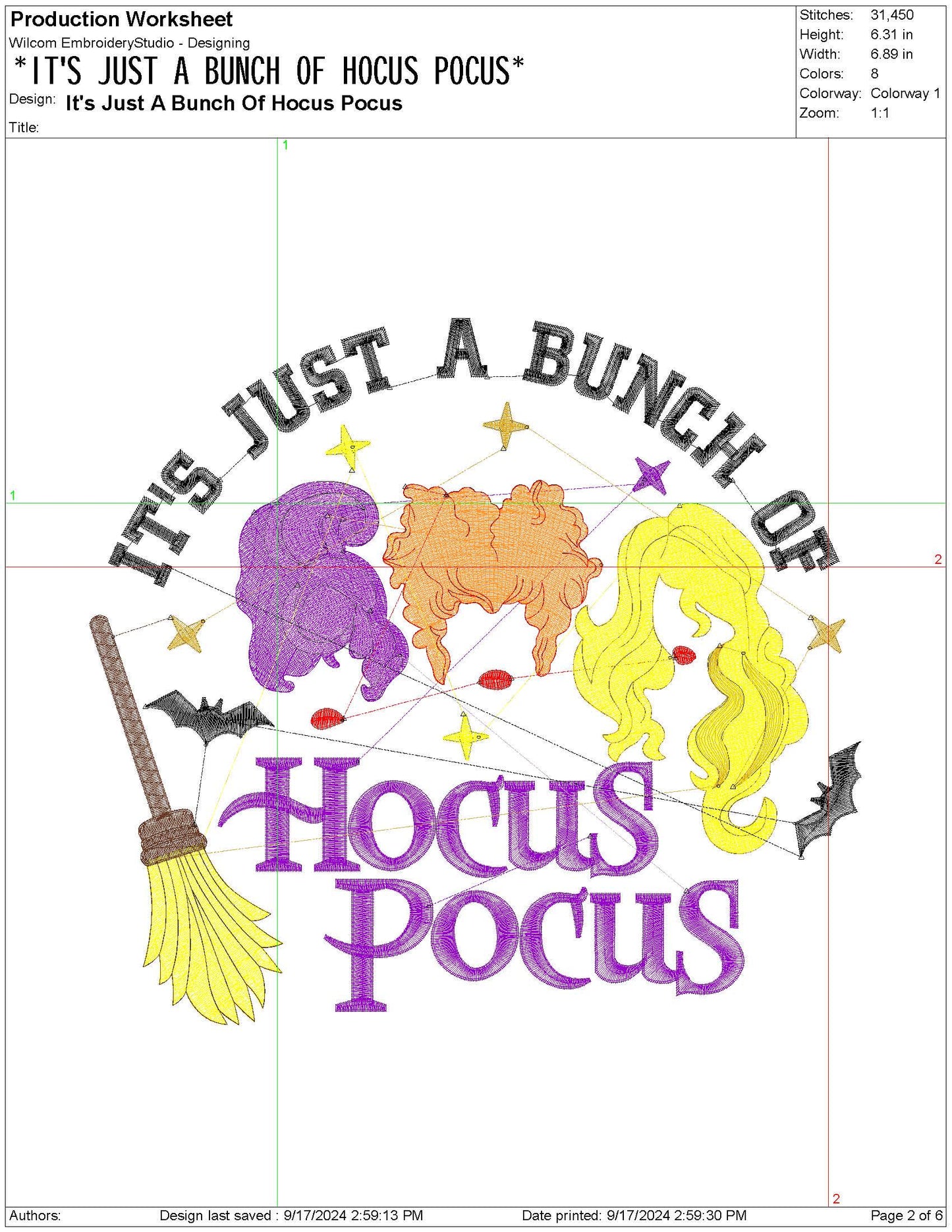 Its Just a Bunch of Hocus Pocus pes dgt dst exp hus jef Machine Embroidery File Gift for Her | 4 Sizes