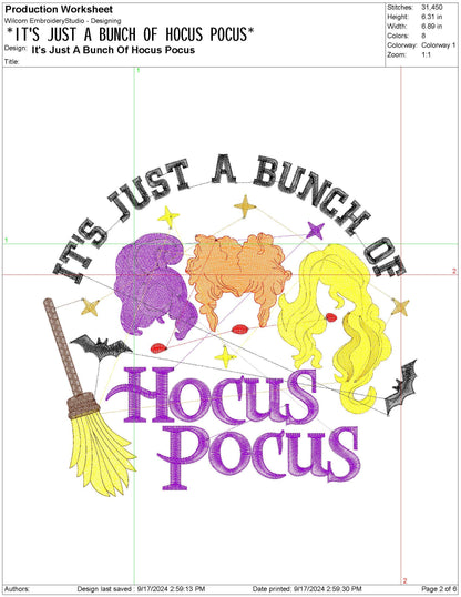 Hocus Pocus Embroidery Design: Halloween Machine Embroidery File (Digital Download)