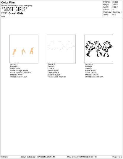 Halloween Ghost Girls Embroidery Design: Machine Embroidery File (PES, DST, etc.)