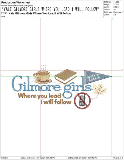 Gilmore Stars Hollow Where You Lead I Will Follow GG Embroidery pes dgt dst exp hus jef xxx Machine Embroidery File | 6 Sizes