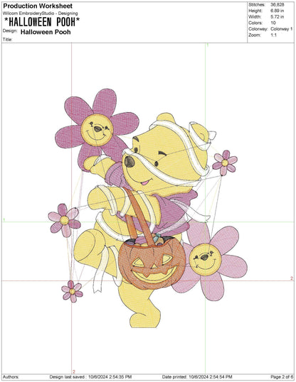 Pooh Bear Halloween    Trick-or-Treat Embroidery                               Machine Embroidery File | 4 sizes