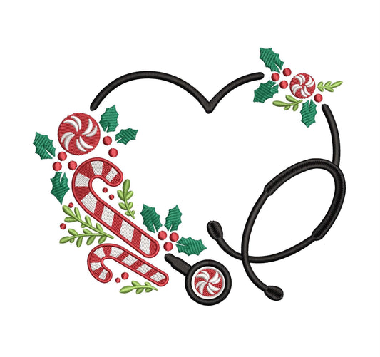 Christmas Heart Stethoscope Embroidery Design: Nurse Gift (PES, DST) Digital Download