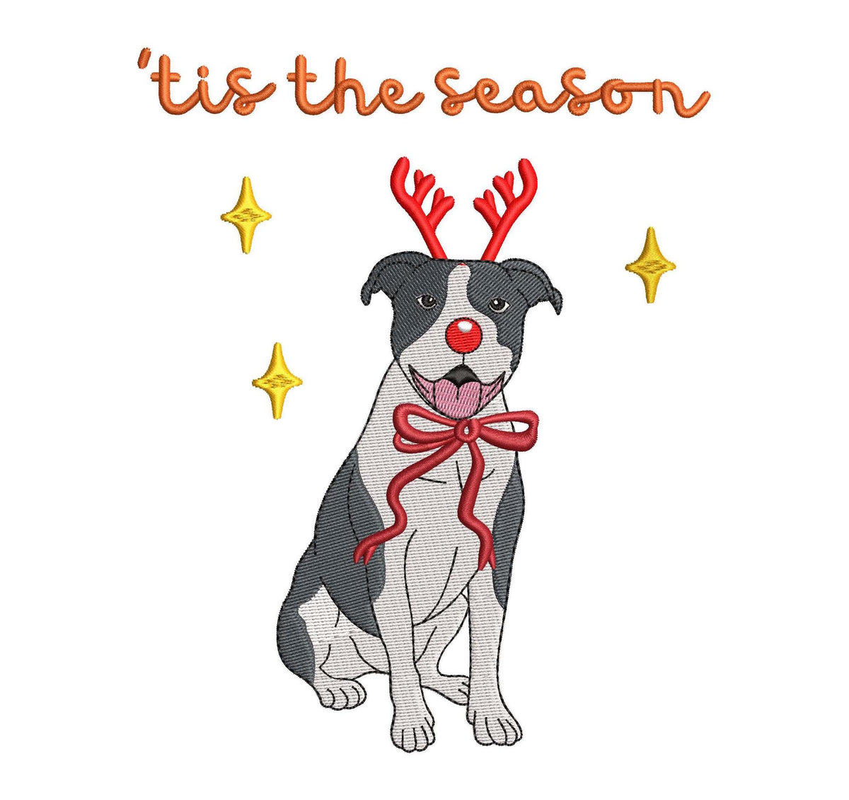 Christmas Pitbull Reindeer Dog Embroidery Design: Festive Holiday Seasonal Files for Pet Lovers