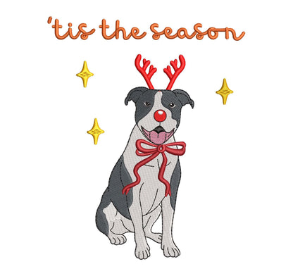 Christmas Pitbull Reindeer Dog Embroidery Design: Festive Holiday Seasonal Files for Pet Lovers