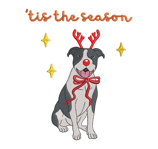 Christmas Pitbull Reindeer Dog Embroidery Design: Festive Holiday Seasonal Files for Pet Lovers