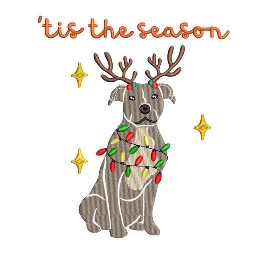 Christmas American Pit Bull Terrier Embroidery Design: Dog Lover Gift Pitbull Machine Embroidery File For Christmas(PES, DST, EXP File)