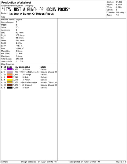 Hocus Pocus Embroidery Design: Halloween Machine Embroidery File (Digital Download)