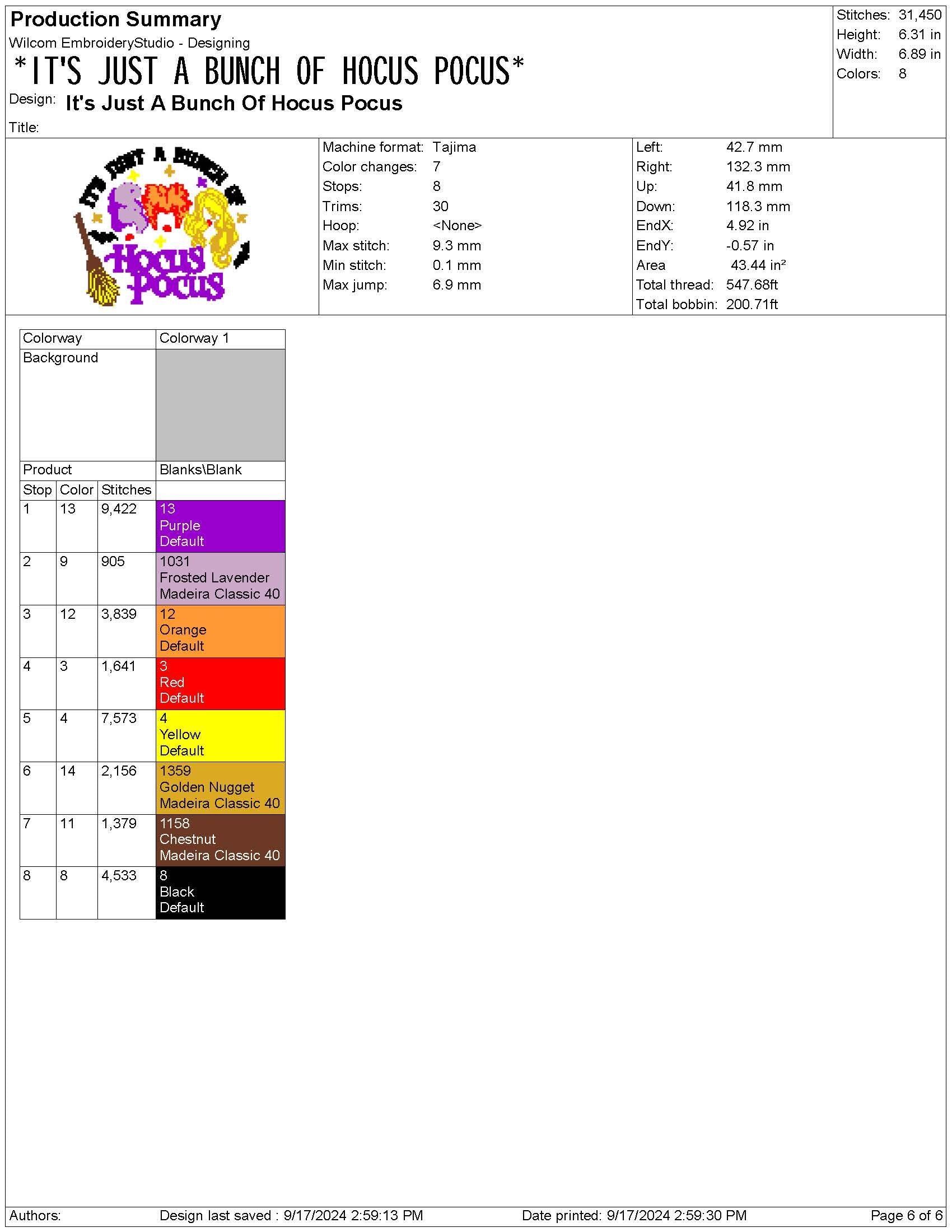 Hocus Pocus Embroidery Design: Halloween Machine Embroidery File (Digital Download)