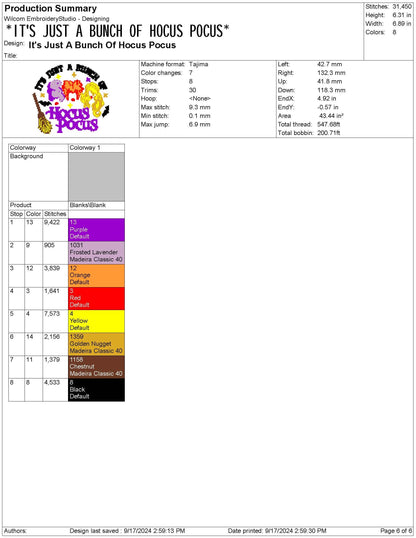 Hocus Pocus Embroidery Design: Halloween Machine Embroidery File (Digital Download)