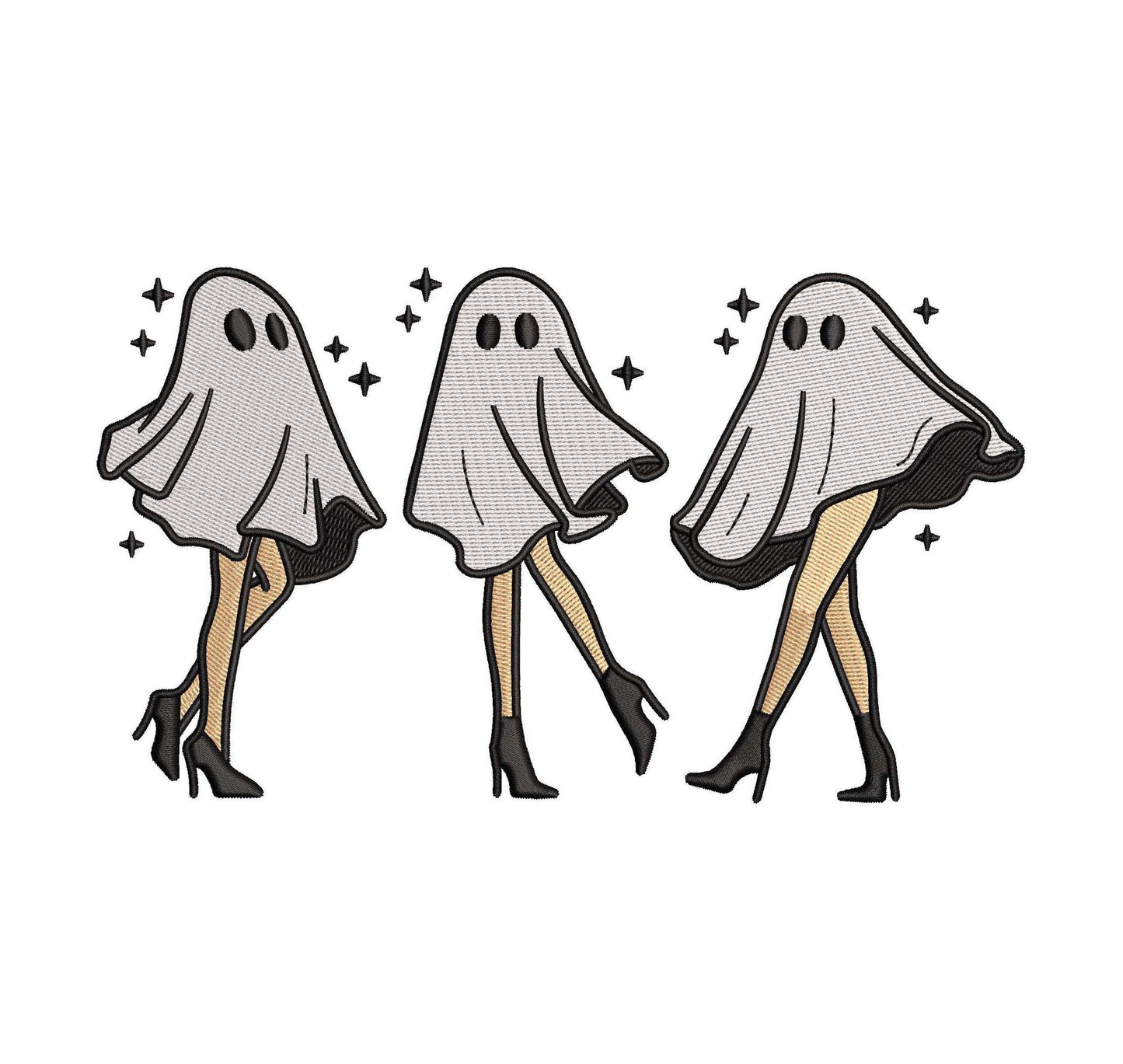 Halloween Ghost Girls Embroidery Design: Machine Embroidery File (PES, DST, etc.)