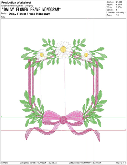 Ribbon Bow Daisy Wreath Frame Banner pes dgt dst exp hus inf jef Machine Embroidery File Monogram Newborn | 6 size