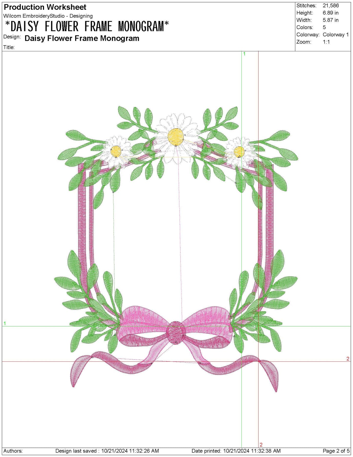 Floral Daisy Frame Embroidery Design: Coquette Monogram Crest (PES EXP DST File)