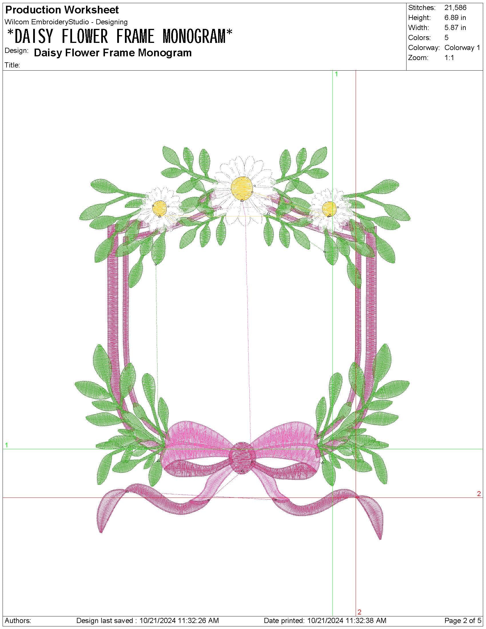 Floral Daisy Frame Embroidery Design: Coquette Monogram Crest (PES EXP DST File)