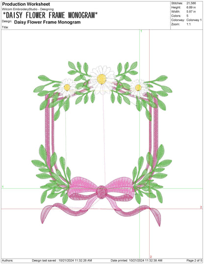 Floral Daisy Frame Embroidery Design: Coquette Monogram Crest (PES EXP DST File)