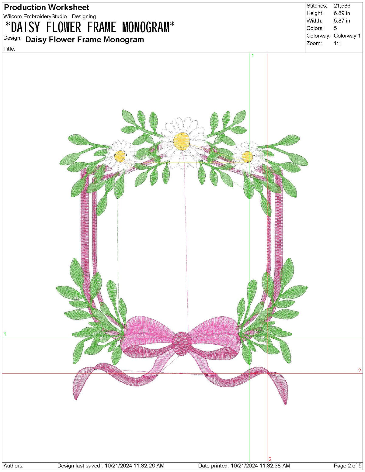 Floral Daisy Frame Embroidery Design: Coquette Monogram Crest (PES EXP DST File)
