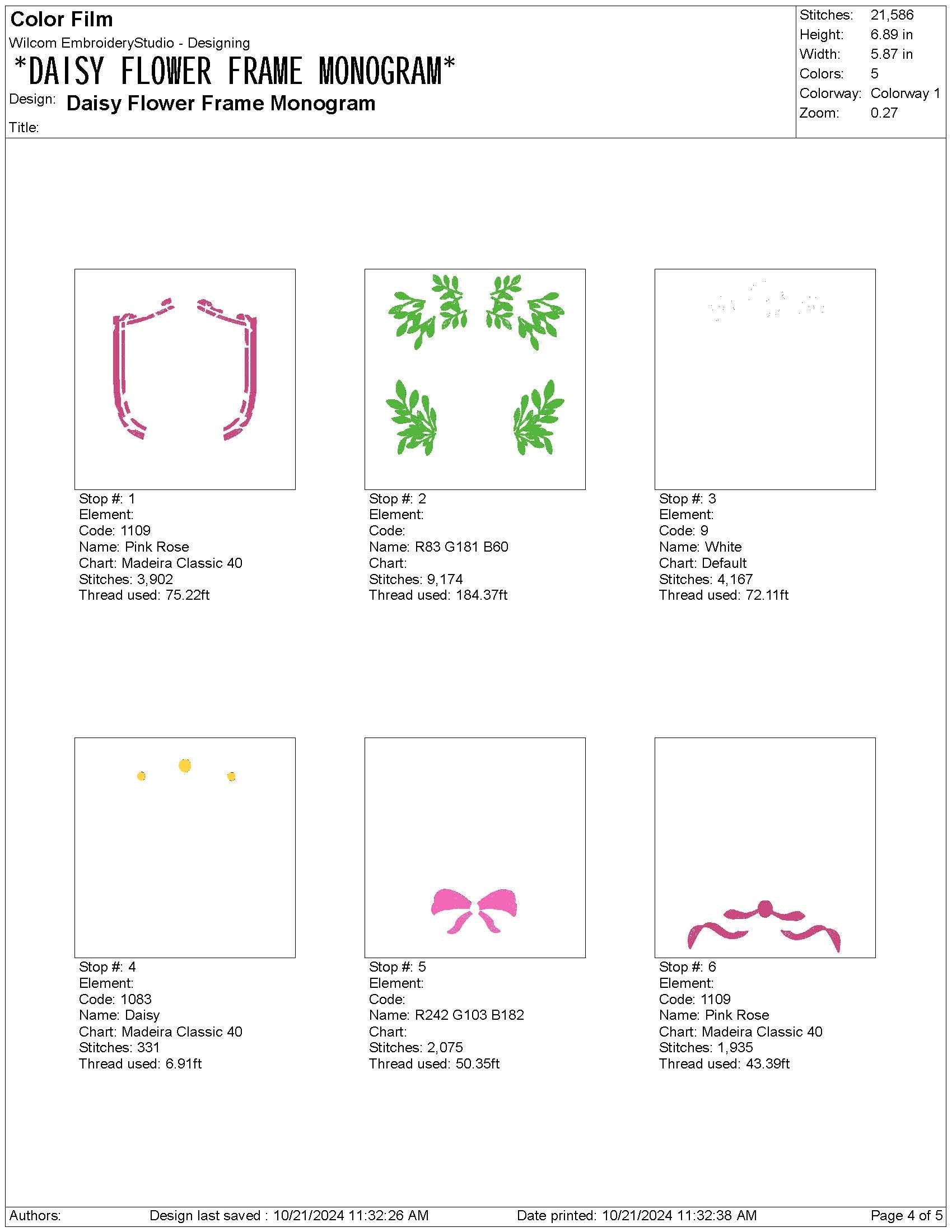 Floral Daisy Frame Embroidery Design: Coquette Monogram Crest (PES EXP DST File)