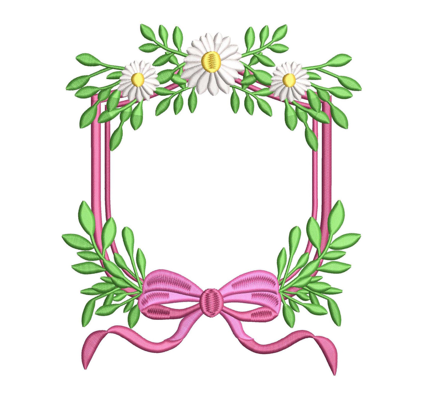 Ribbon Bow Daisy Wreath Frame Banner pes dgt dst exp hus inf jef Machine Embroidery File Monogram Newborn | 6 size