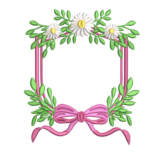 Floral Daisy Frame Embroidery Design: Coquette Monogram Crest (PES EXP DST File)