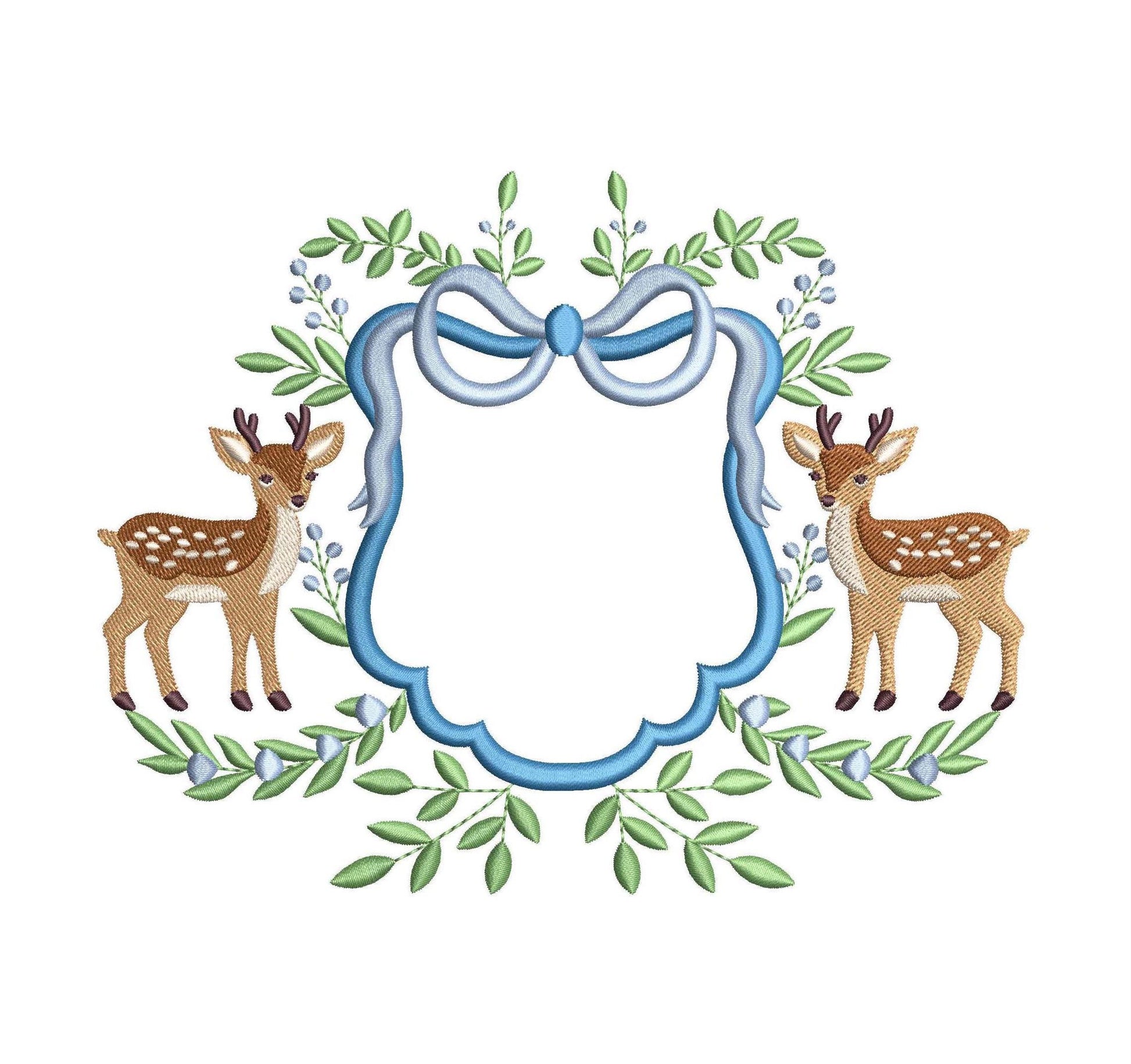 Deer Crest Frame Embroidery Designs: Baby Name Banner Frame Machine Embroidery File Rustic Newborn Nursery Frame Files