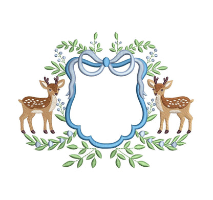 Deer Crest Frame Embroidery Designs: Baby Name Banner Frame Machine Embroidery File Rustic Newborn Nursery Frame Files