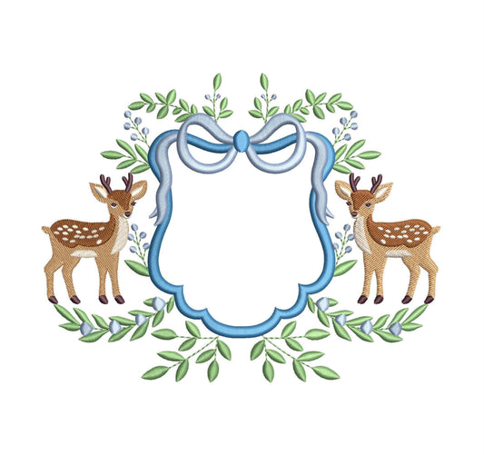 Deer Crest Frame Embroidery Designs: Baby Name Banner Frame Machine Embroidery File Rustic Newborn Nursery Frame Files