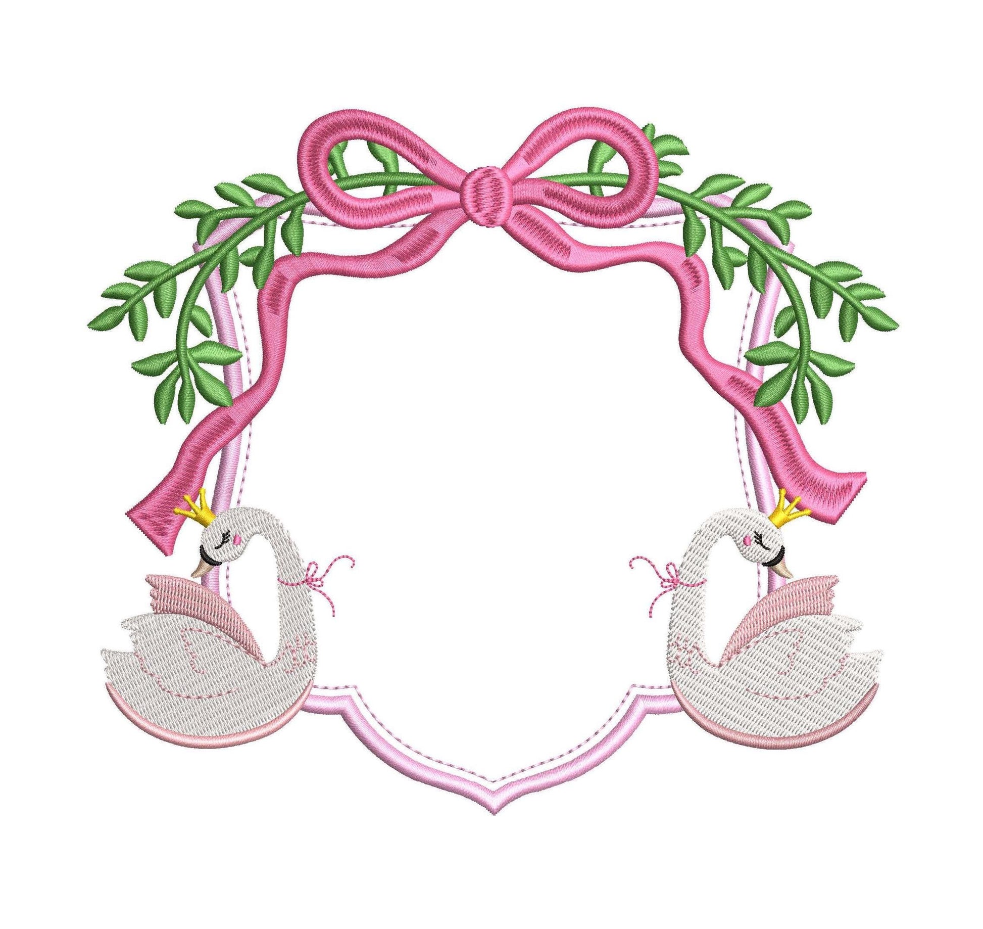 Swan Embroidery Crest Design: Royal Floral Embroidery Frame Design For Banner Embroidery Crest File (Digital Download)